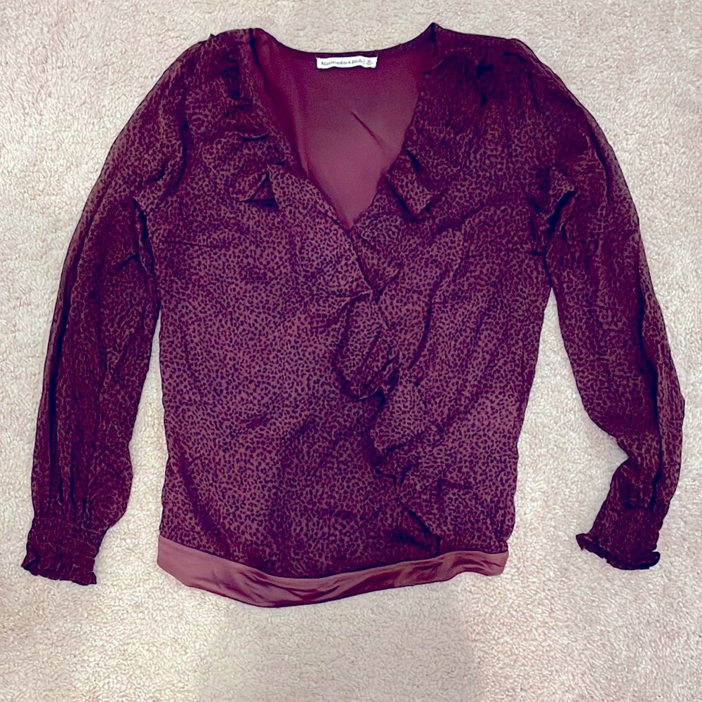 Abercrombie & Fitch ruffle v-neck body suit with button closure